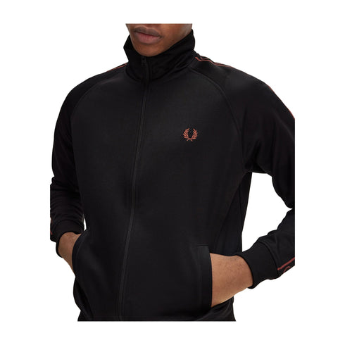 FRED PERRY Felpa con zip Felpa Uomo Contrast Tape Nero whisky - Francavilla Moda